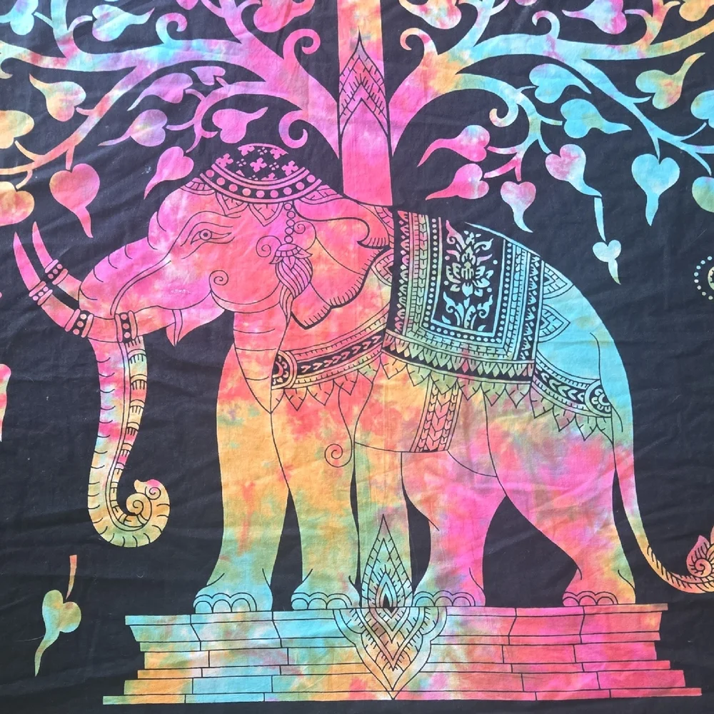 🌈 Colorful Elephant‎ and Tree Tapestry – Made in India